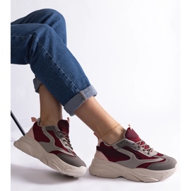 Burgundy and gray women's sneakers red 1