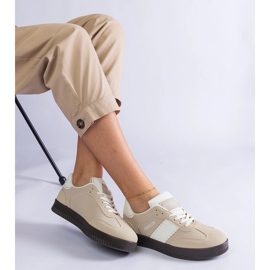 Beige platform sneakers with stitching 1