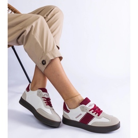 Burgundy sneakers on the platform with stitching white 1