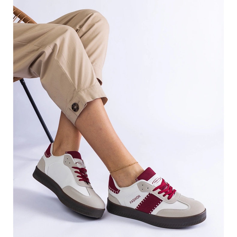 Burgundy sneakers on the platform with stitching white 1