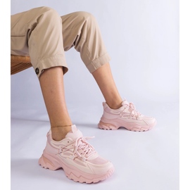 Pink sports sneakers with a massive sole 1