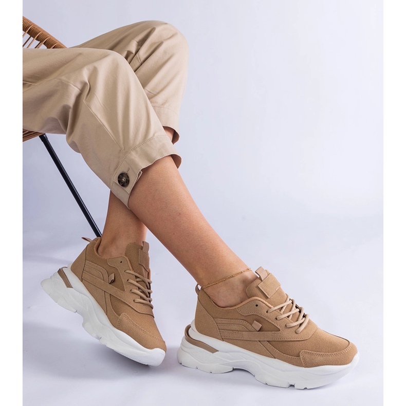 Beige sneakers with a thick sole 2