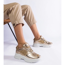 Gold women's sneakers with glitter inserts golden 1