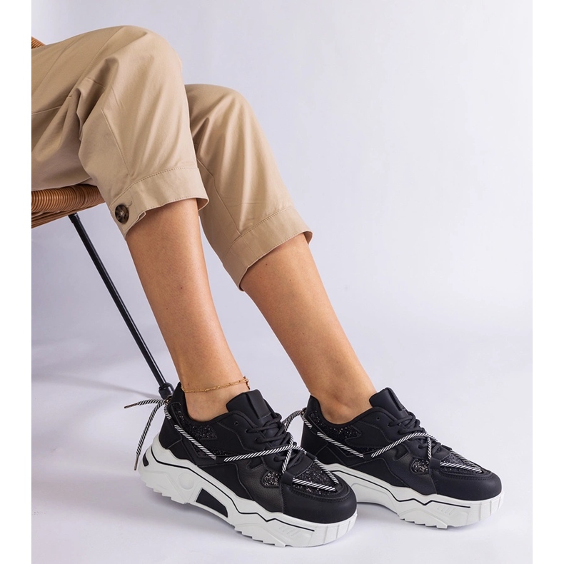 Black women's sneakers with glitter 2
