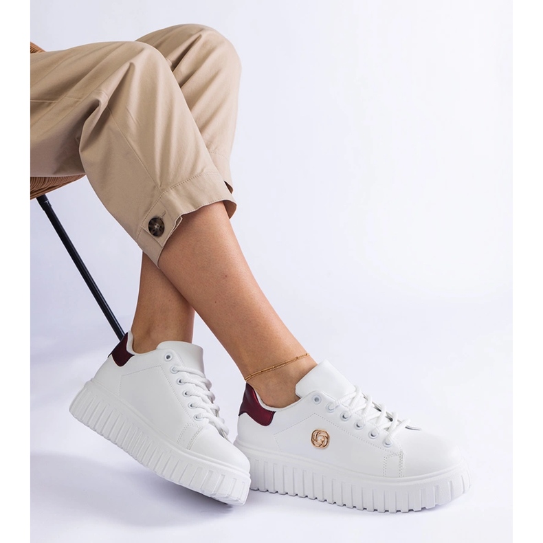 White and burgundy sneakers with a thick sole 1 White and burgundy sneakers with a thick sole 1