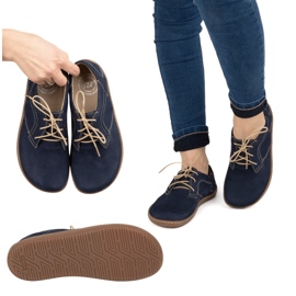 Olivier Women's barefoot minimalist leather shoes 1082 navy nubuk blue 2