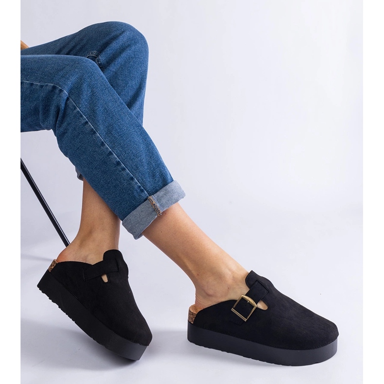Black women's slippers on the platform with a buckle 1 Black women's slippers on the platform with a buckle 1