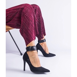 Black pumps with a high heel made of suede eco-leather 1
