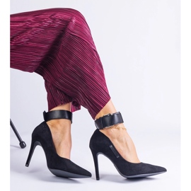 Black pumps with a high heel made of suede eco-leather 2