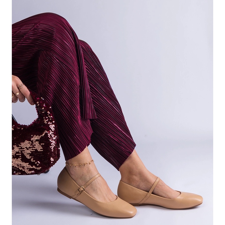 Beige ballet flats with eco-leather buckles 1