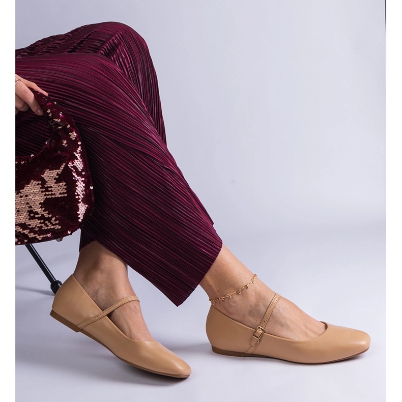 Beige ballet flats with eco-leather buckles 2