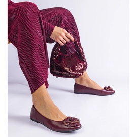 Burgundy ballet flats decorated with a flower red 1