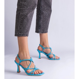 Blue high-heeled sandals with a square toe 1