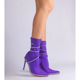 Violet satin boots decorated with zircons 1