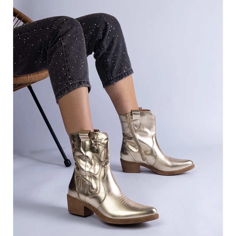 Golden boots, women's cowboy boots on the metallic ankle post 1 Golden boots, women's cowboy boots on the metallic ankle post 1