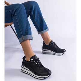 Black platform sneakers decorated with glitter and a metallic insert 1