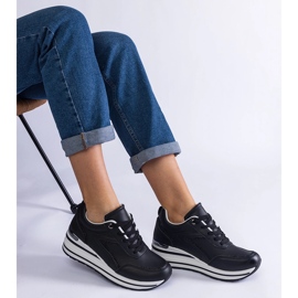 Black platform sneakers decorated with glitter and a metallic insert 2