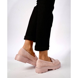 Women's powdered pink moccasins with fringes 1
