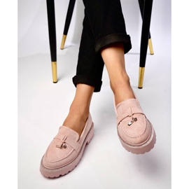 Women's powdered pink moccasins with fringes 2