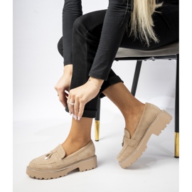 Women's suede moccasins with khaki fringes beige 1