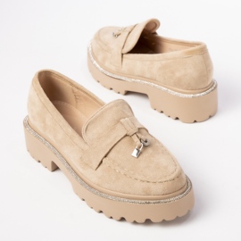 Women's suede moccasins with khaki fringes beige 2