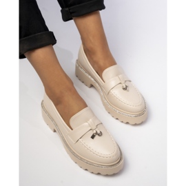 Women's eco leather loafers with fringes beige 1 Women's eco leather loafers with fringes beige 1