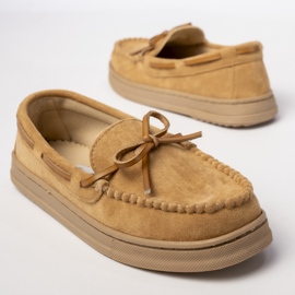 Women's Camel loafers, suede with a bow beige 2