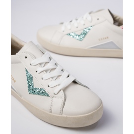 Women's white sneakers, pink green inserts 1