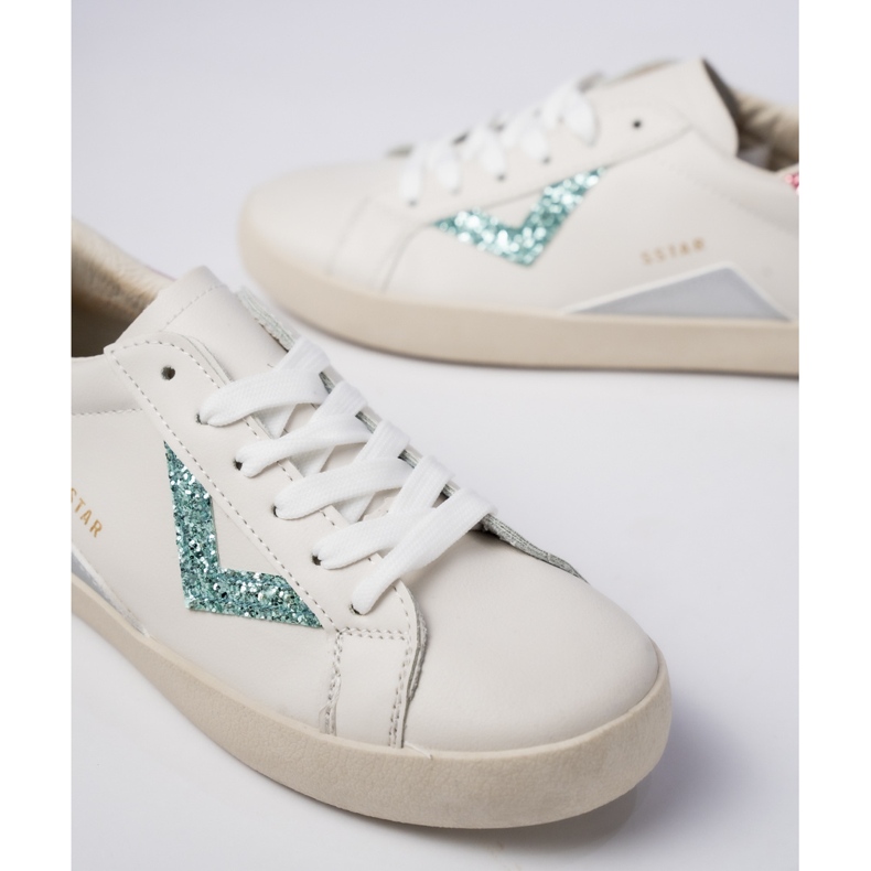 Women's white sneakers, pink green inserts 1