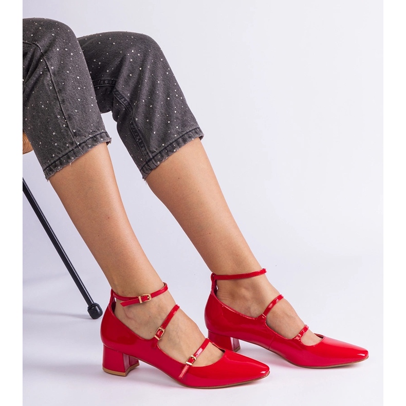 Red pumps varnished with a belt 1