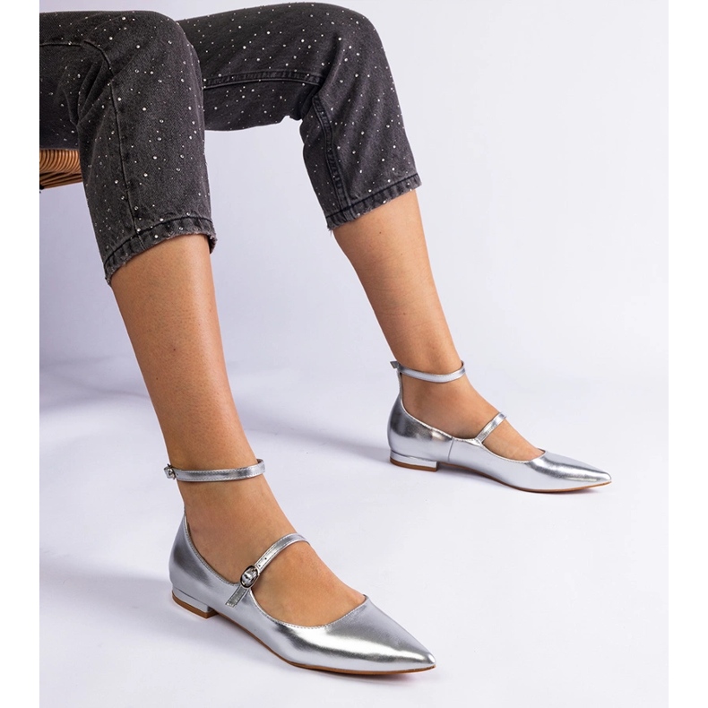 Silver flat heels with metallic buckles 1 Silver flat heels with metallic buckles 1