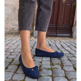 Navy blue ballerinas with a decorative bow 1