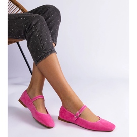 Dark pink ballerinas with a buckle and a square toe 2