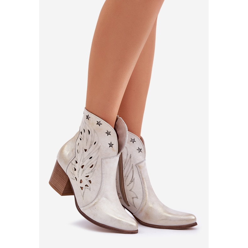 Lewski Shoes Openwork leather cowboy boots on the Lewski post 3613 zloty wiped golden 1 Lewski Shoes Openwork leather cowboy boots on the Lewski post 3613 zloty wiped golden 1