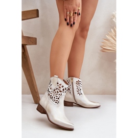 Zazoo 3404 Openwork boots with low -heeled leather leather wiped golden 2