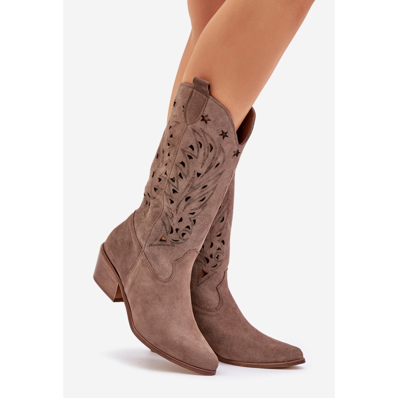 Suede boots with an openwork upper zazoo 3609 brown 1