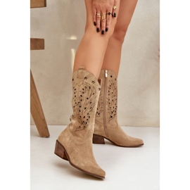 Suede boots with an openwork upper zazoo 3609 beige 2