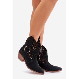 Zazoo 2994 Black Openwork Cowboy Cowboy boots 1
