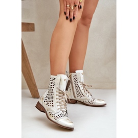 Zazoo 2627 openwork leather golden boots wiped 2