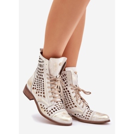 Zazoo 2627 openwork leather golden boots wiped 1