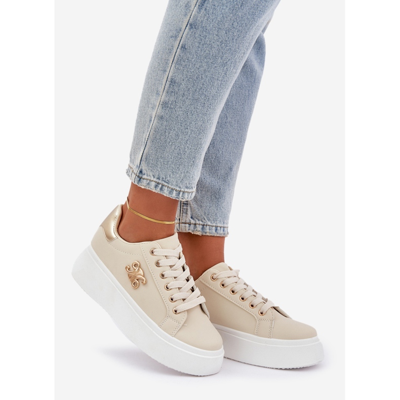 Women's sneakers on the platform beige and gold 1