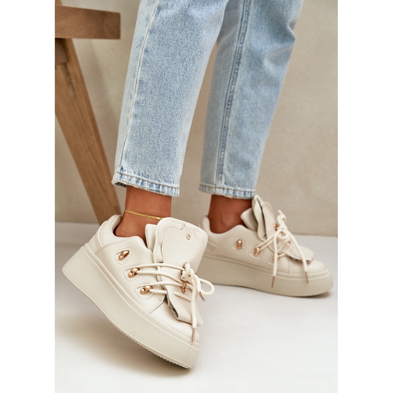 Women's Platform Sneakers, Beige 2