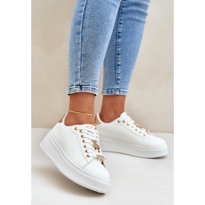Eco leather sneakers with pins white and gold 2 Eco leather sneakers with pins white and gold 2