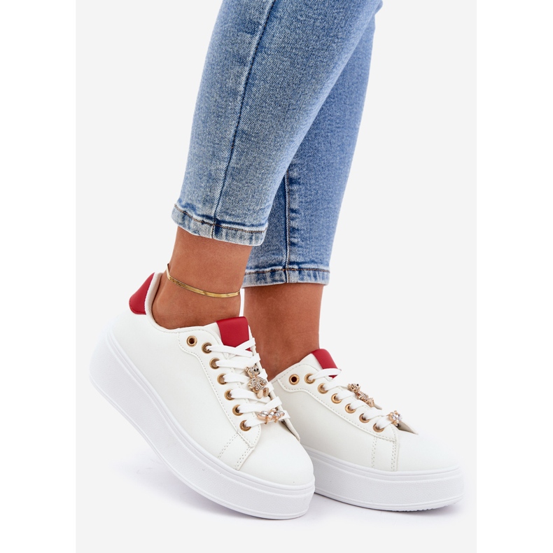 Eco leather sneakers with pins white and red 1