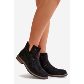 Flat -heeled boots with an openwork upper black upper 1