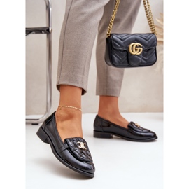 Leather varnished loafers with a golden decoration Laura Messi 2927 black 2 Leather varnished loafers with a golden decoration Laura Messi 2927 black 2