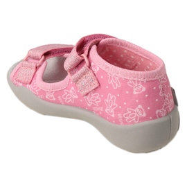 Befado children's slippers with velcro, leather insert 342P066, pink 2