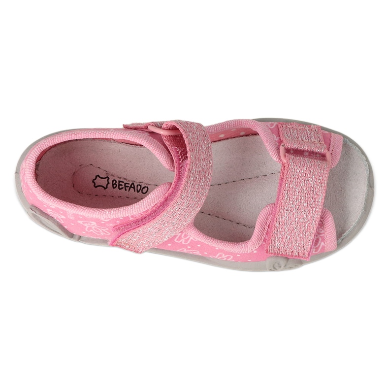 Befado children's slippers with velcro, leather insert 342P066, pink 3