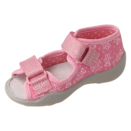 Befado children's slippers with velcro, leather insert 342P066, pink 1