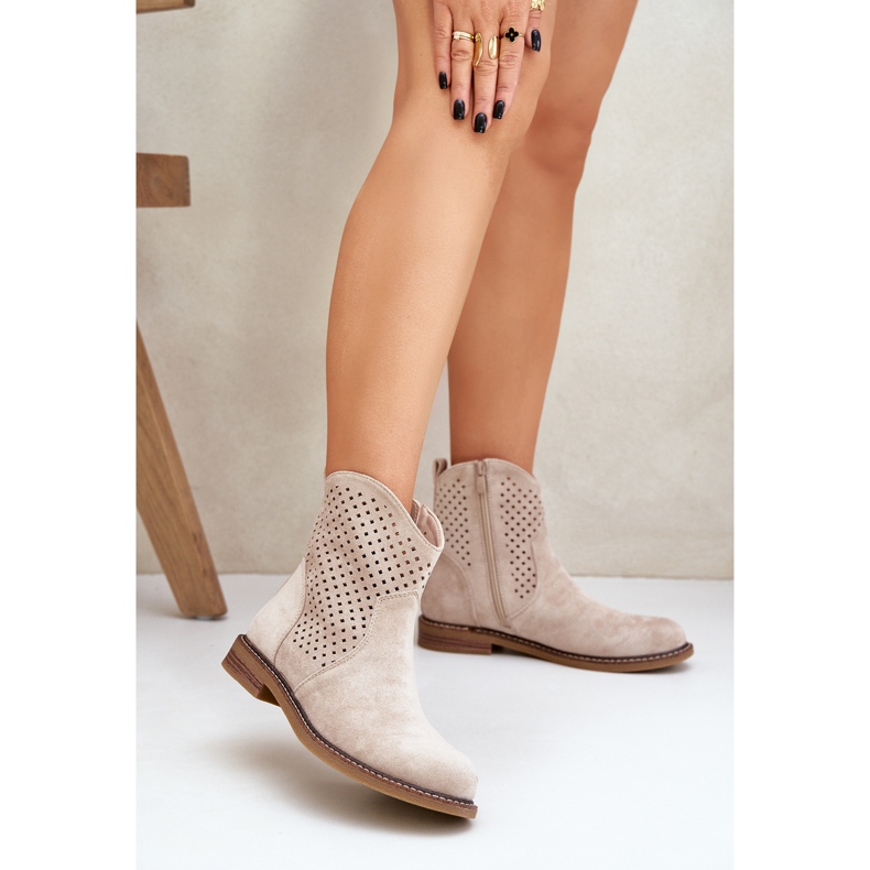 Light beige openwork boots 2